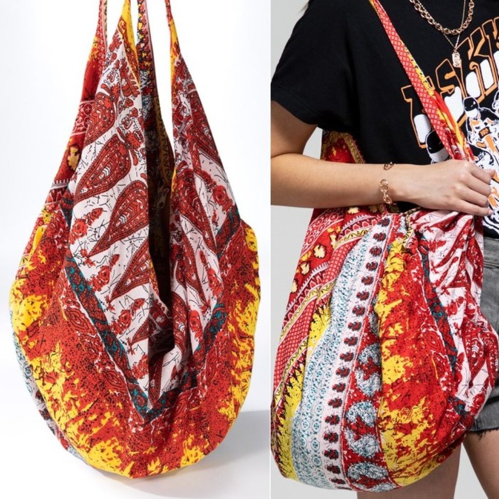 Boho Chic Beach Yoga Hobo Shoulder Bag - 100% Cotton - Bohemian Ethnic Inspired